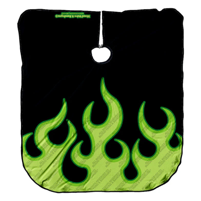 Blood Veins & Bandages "Hot Rod Green Flame" - Collector's Haircutting Capes